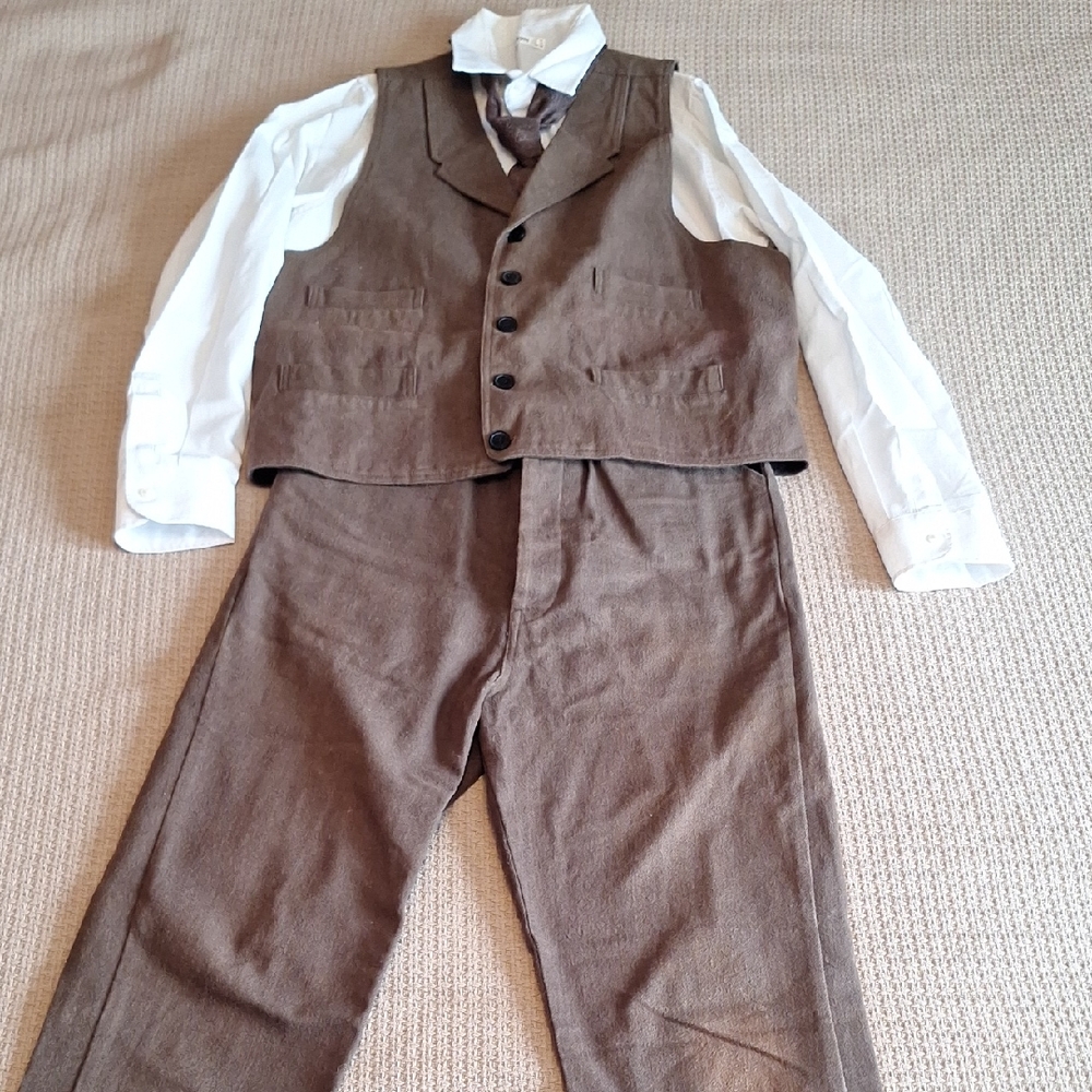 Brown Vest And Pants Suit with White Shirt